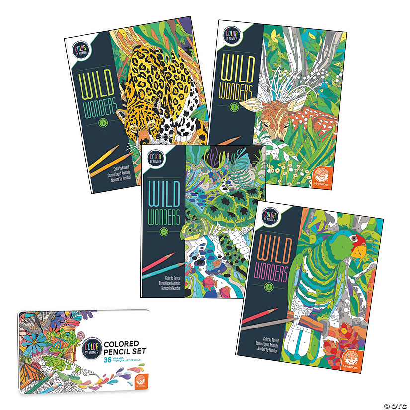 Wild Wonders Color By Number Book Set with 36 Colored Pencils Image