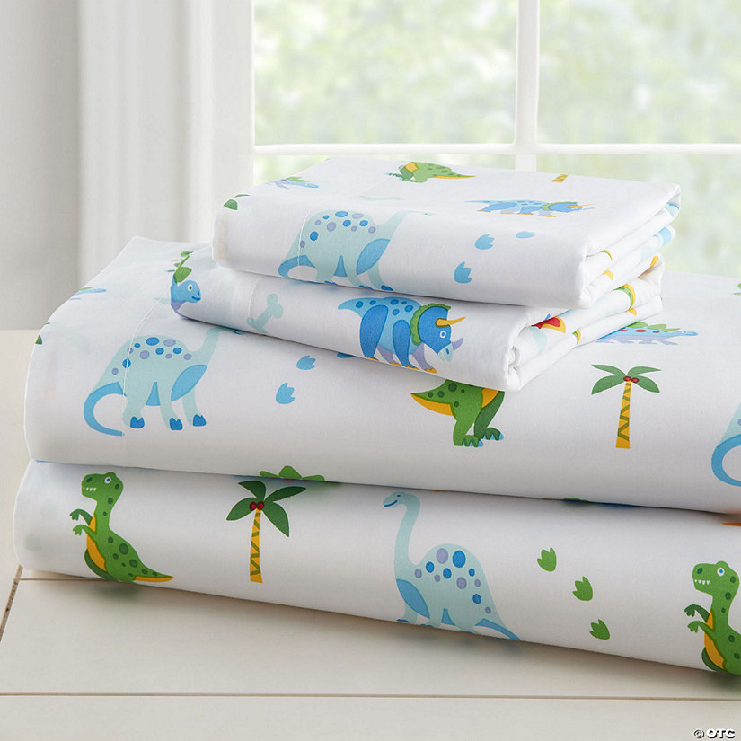 Wildkin Dinosaur Land 100% Organic Cotton Flannel Sheet Set - Toddler Image