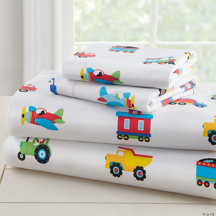 Wildkin Trains, Planes & Trucks 100% Organic Cotton Flannel Sheet Set - Toddler Image