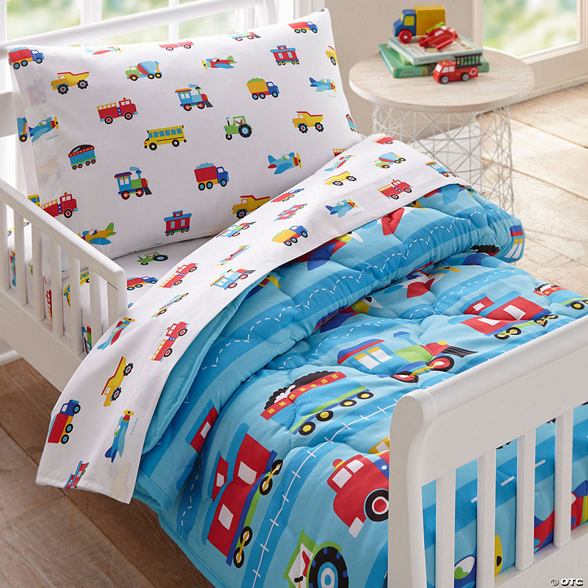 Wildkin Trains, Planes & Trucks 4 pc Microfiber Bed in a Bag - Toddler Image