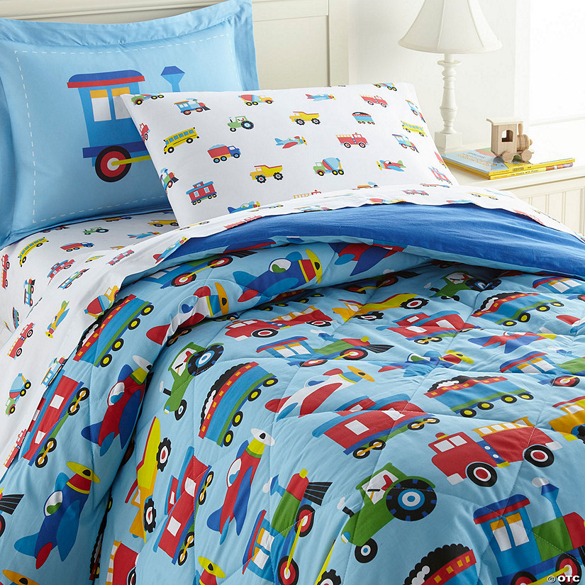 Wildkin Trains, Planes & Trucks 7 pc 100% Cotton Bed in a Bag - Full Image