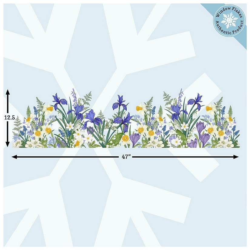 Window Flakes Botanical Springtime Flower Window Cling Decal. Crocuses, Ferns, Daffodils, Snowdrops. Home Decor Decoration for Glass. Spring Vinyl Sticker Image
