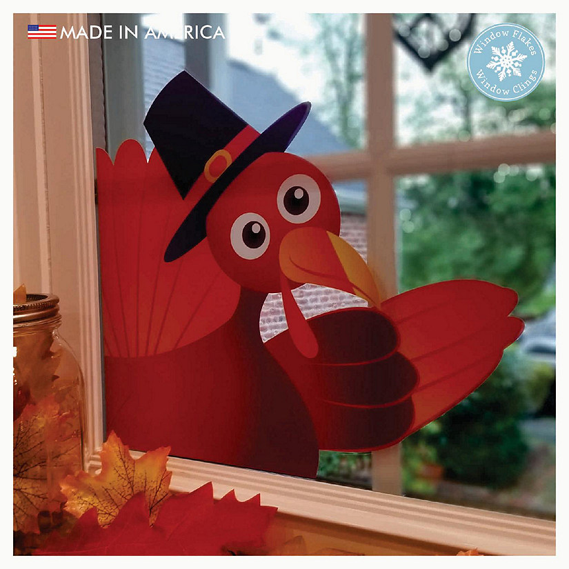 WINDOW FLAKES WAVING THANKSGIVING TURKEY WINDOW CLING DECAL DECORATION Image
