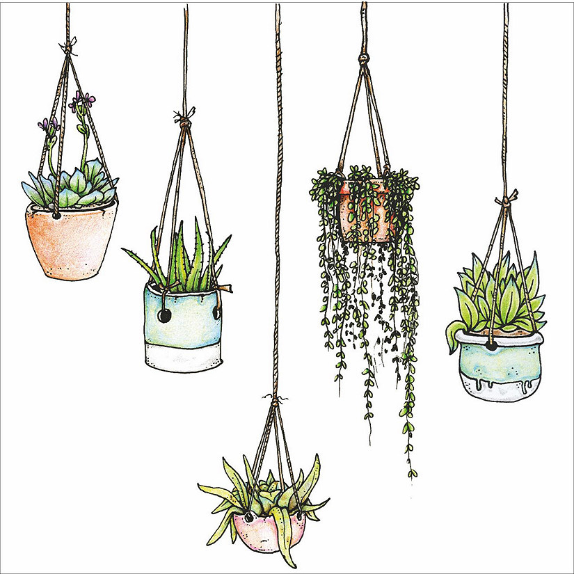 WINDOW FLAKES WINDOW CLINGS - ILLUSTRATED HANGING PLANTS WALL STICKERS (SET OF 5) Image