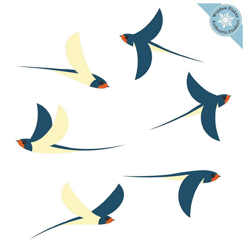 WINDOW FLAKES WINDOW CLINGS - ILLUSTRATED SWALLOWS SET OF 6 Image