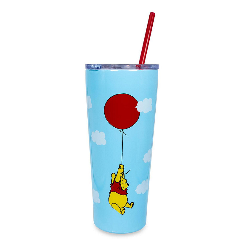 Winnie the Pooh Balloon Stainless Steel Tumbler With Straw  Holds 22 Ounces Image