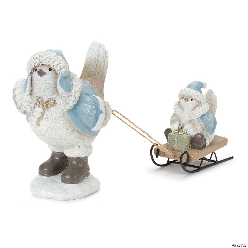 Winter Bird With Sled Figurine (Set Of 2) 11"L X 6"H Resin Image