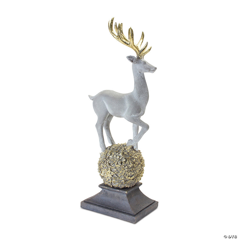 Winter Deer Figurine On Orb 18"H Resin Image