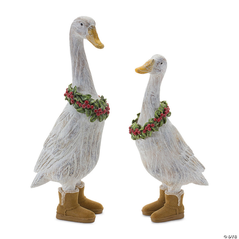 Winter Goose Figurine With Boots (Set Of 2) 9.25"H, 11.5"H Resin Image