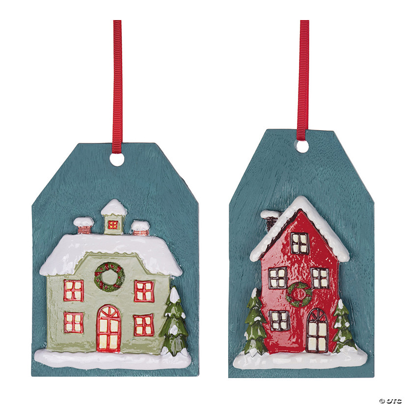 Winter House Tag Ornament (Set Of 6) 5"H, 5.5"H Resin Image