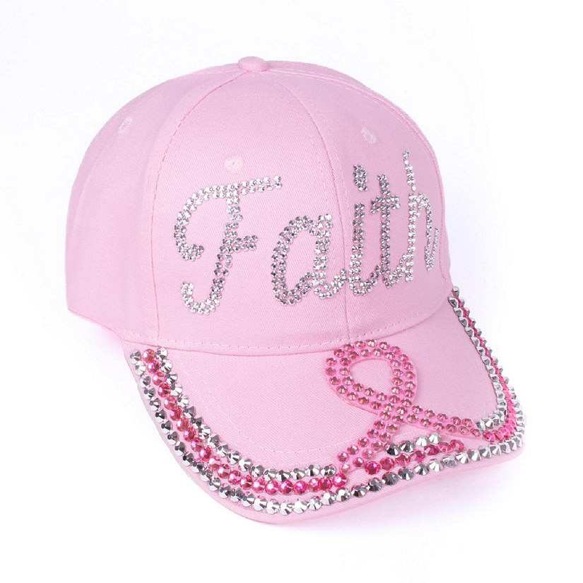 Womens Breast Cancer Awareness Bling Baseball Cap - "Faith" Image