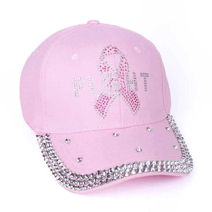 Womens Breast Cancer Awareness Bling Baseball Cap - "Fight" Image