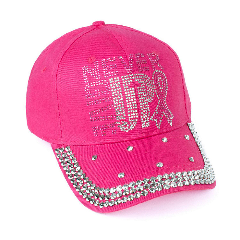 Womens Breast Cancer Awareness Bling Baseball Cap - "Never Give Up" Image