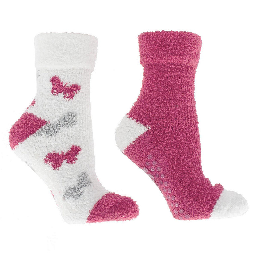 Women's Non-Skid Warm Soft and Fuzzy Rose and Shea Butter Infused 2-Pair Pack Slipper Socks with Sachet Gift, Coral Image
