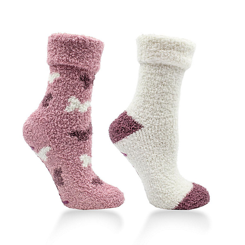 Women's Non-Skid Warm Soft and Fuzzy Rose and Shea Butter Infused 2-Pair Pack Slipper Socks with Sachet Gift, Raspberry Image