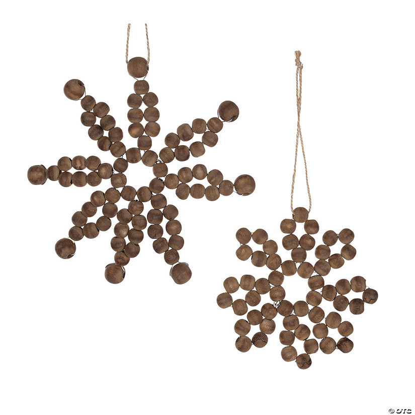 Wood Bead Snowflake Ornament (Set Of 12) 4.75"D, 6.75"D Wood Image