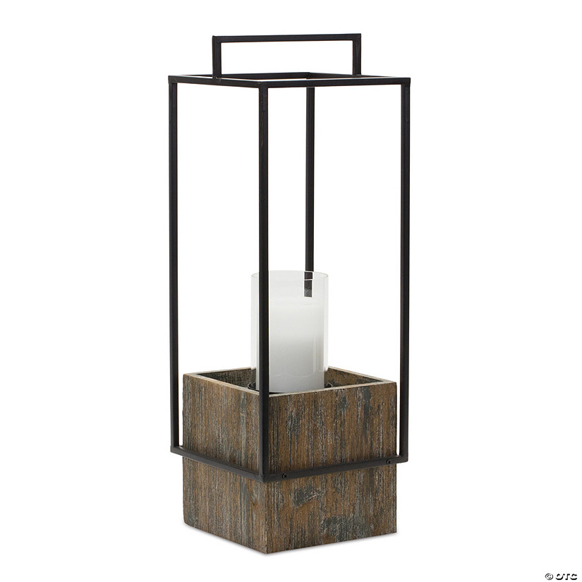 Wood Candle Holder With Metal Frame 21.5"H Wood/Iron Image