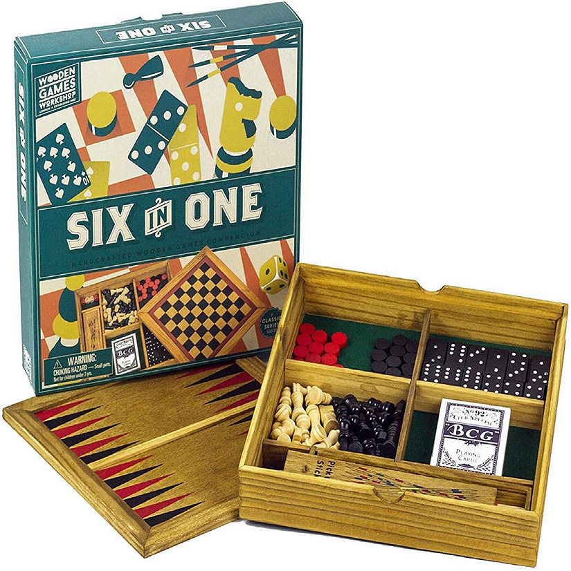 Wooden Games Compendium  Portable Six in One Combination Game Set Image