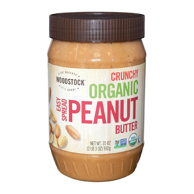 Woodstock Organic Crunchy Easy Spread Peanut Butter - Case of 12 - 35 OZ Image