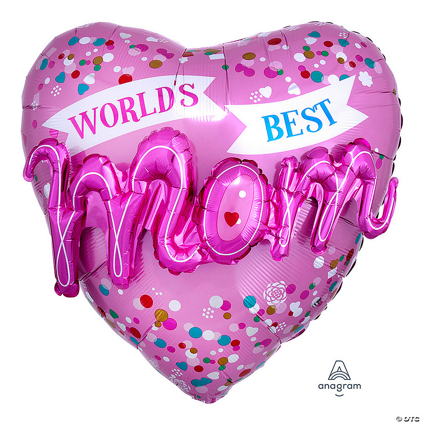 World&#8217;s Best Mom Heart 36" Mylar Balloon Image