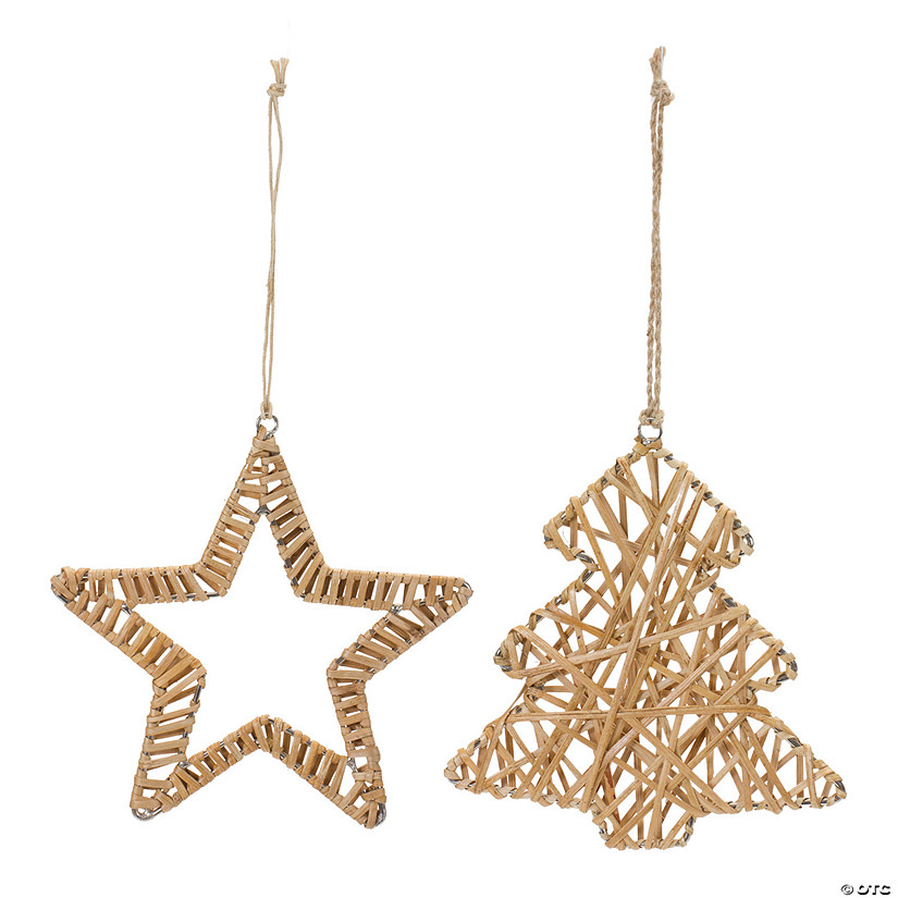 Woven Rattan Star And Tree Ornament (Set Of 12) 6"H Iron/Rattan Image