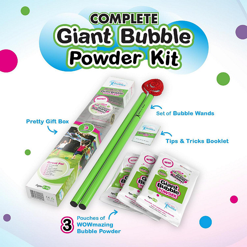 WOWmazing Giant Bubble Powder 4-Piece Kit  Wand + 3 Packets Bubble Powder Image