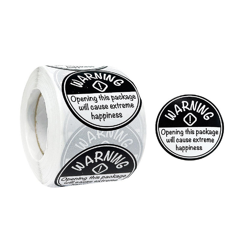 Wrapables 1.5 inch Black Extreme Happiness Warning Small Business Thank You Stickers Roll, Labels for Boxes, Envelopes, Bags and Packages (500pcs) Image