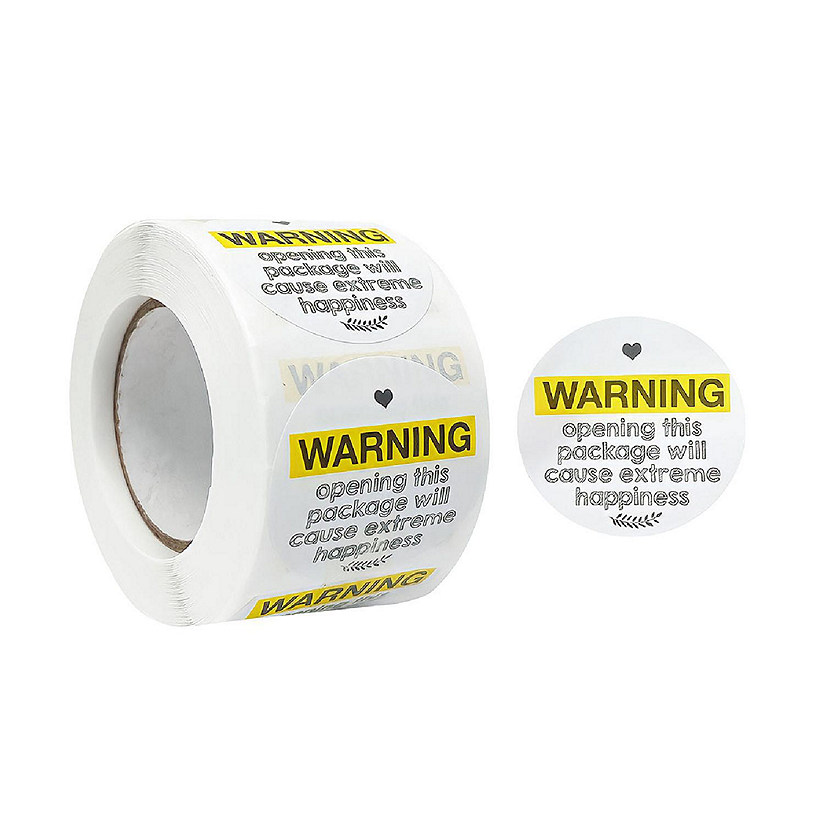 Wrapables 1.5 inch Yellow Extreme Happiness Warning Small Business Thank You Stickers Roll, Labels for Boxes, Envelopes, Bags and Packages (500pcs) Image