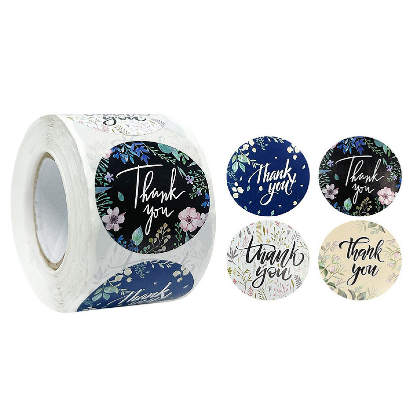 Wrapables 1.5" Thank You Stickers Roll, Sealing Stickers and Labels (500pcs), Floral Image