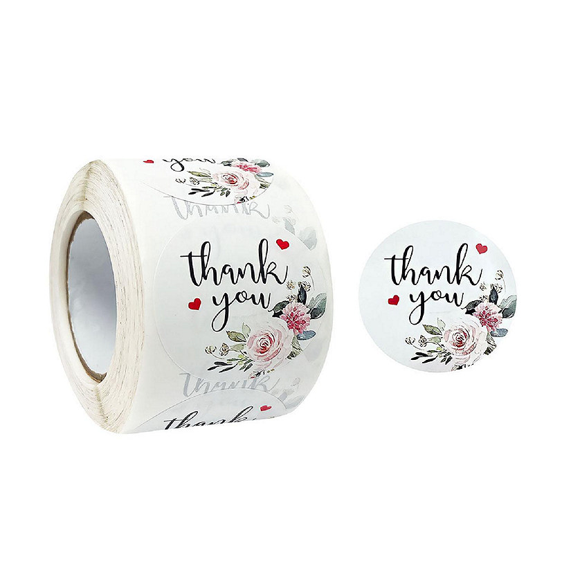 Wrapables 1.5" Thank You Stickers Roll, Sealing Stickers and Labels (500pcs), Rose & Peony Image