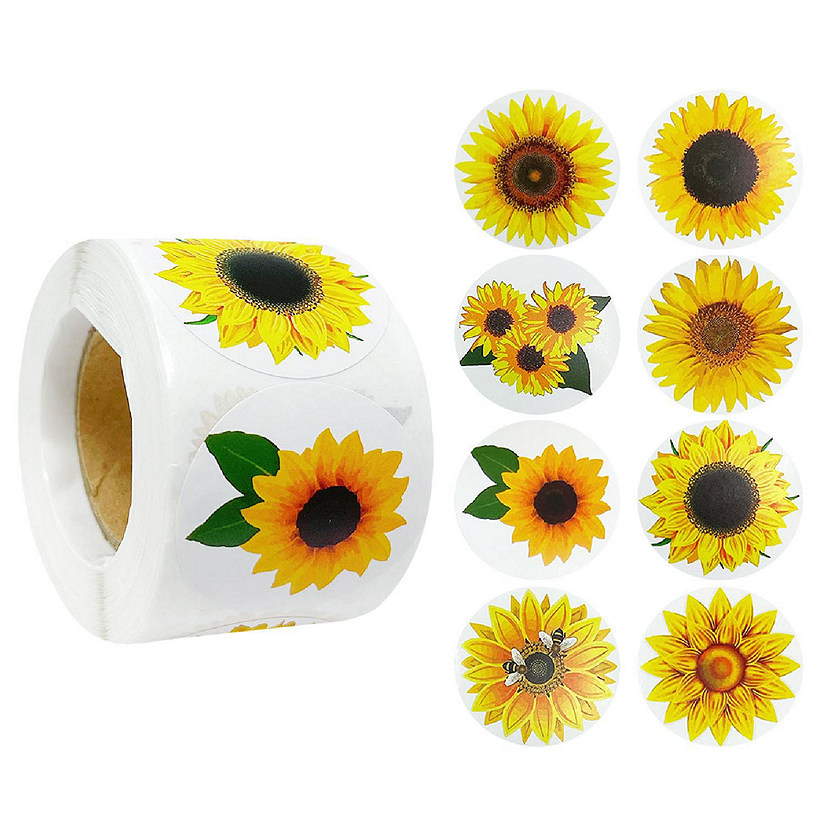 Wrapables 1.5" Thank You Stickers Roll, Sealing Stickers and Labels (500pcs), Sunflower Image