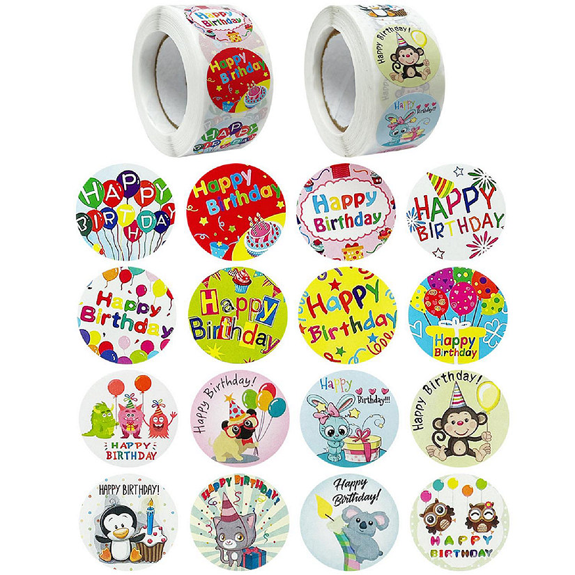 Wrapables 1 Inch Party Favor Birthday Stickers (1000pcs), Happy Birthday Image
