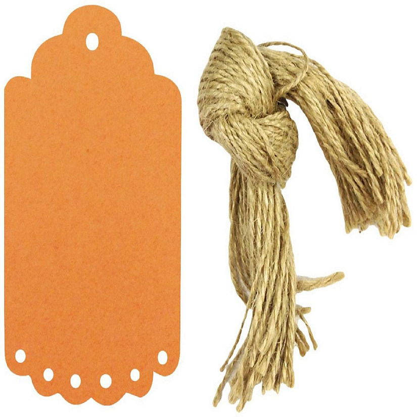 Wrapables 10 Gift Tags/Kraft Hang Tags with Free Cut Strings for Gifts, Crafts & Price Tags, Large Scalloped Edge (Orange) Image