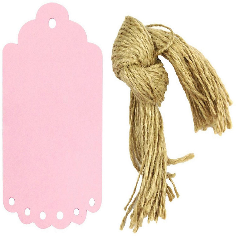 Wrapables 10 Gift Tags/Kraft Hang Tags with Free Cut Strings for Gifts, Crafts & Price Tags, Large Scalloped Edge (Pink) Image