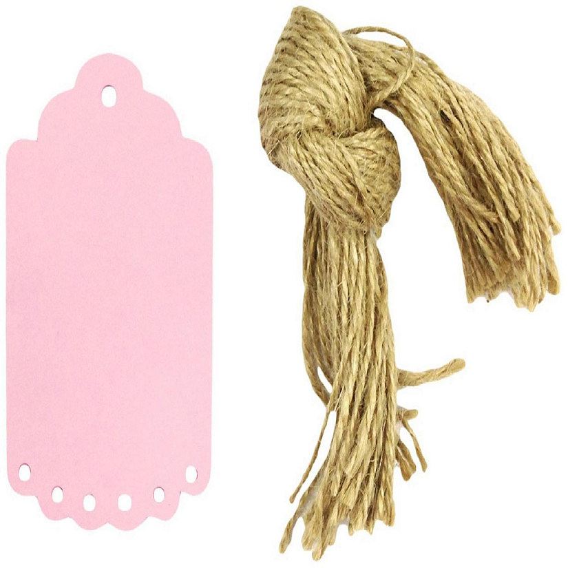 Wrapables 10 Gift Tags/Kraft Hang Tags with Free Cut Strings for Gifts, Crafts & Price Tags, Small Scalloped Edge (Pink) Image