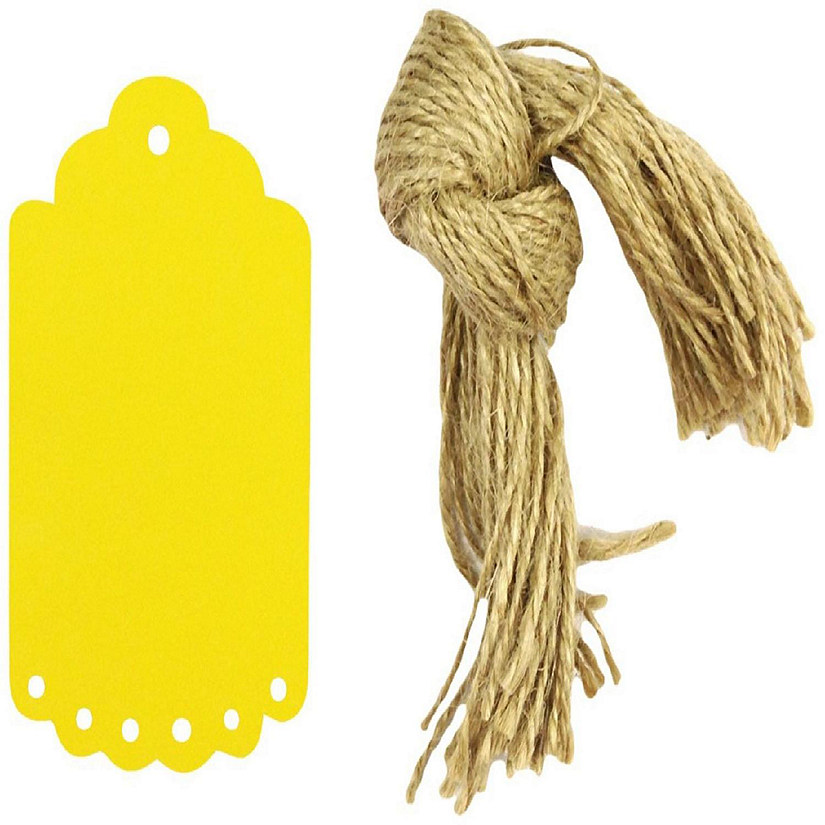 Wrapables 10 Gift Tags/Kraft Hang Tags with Free Cut Strings for Gifts, Crafts & Price Tags, Small Scalloped Edge (Yellow) Image