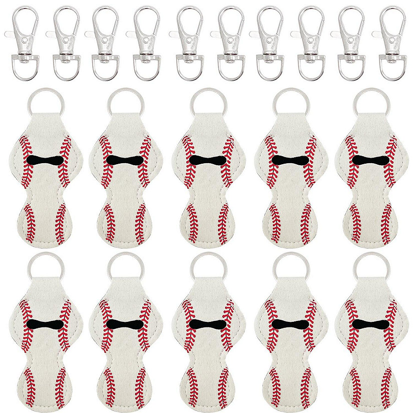 Wrapables 10 Pack Chapstick Holder Keychain, Keyring for Lip Balm Lip Gloss Lipstick with 10 Pieces Metal Keyring Clasps, Baseball/Softball Image