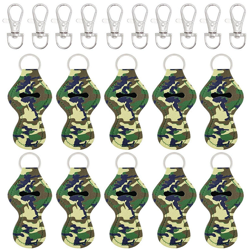 Wrapables 10 Pack Chapstick Holder Keychain, Keyring for Lip Balm Lip Gloss Lipstick with 10 Pieces Metal Keyring Clasps, Camouflage Image