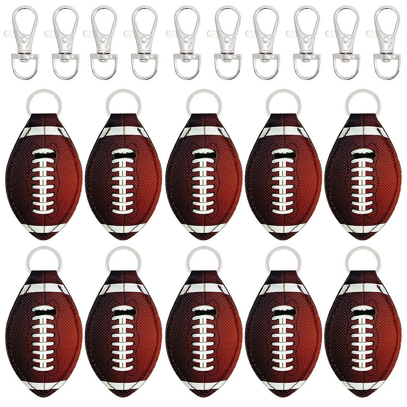 Wrapables 10 Pack Chapstick Holder Keychain, Keyring for Lip Balm Lip Gloss Lipstick with 10 Pieces Metal Keyring Clasps, Football Image
