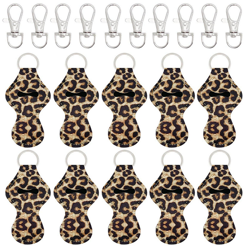 Wrapables 10 Pack Chapstick Holder Keychain, Keyring for Lip Balm Lip Gloss Lipstick with 10 Pieces Metal Keyring Clasps, Leopard Image