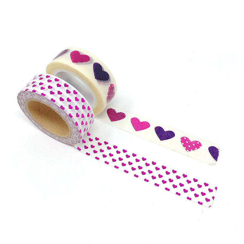 Wrapables 10M x 15mm Washi Masking Tape (Set of 2), Pink and Purple Hearts Image