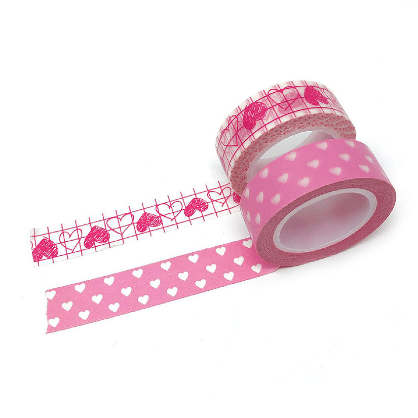 Wrapables 10M x 15mm Washi Masking Tape (Set of 2), Pink Hearts Art Image