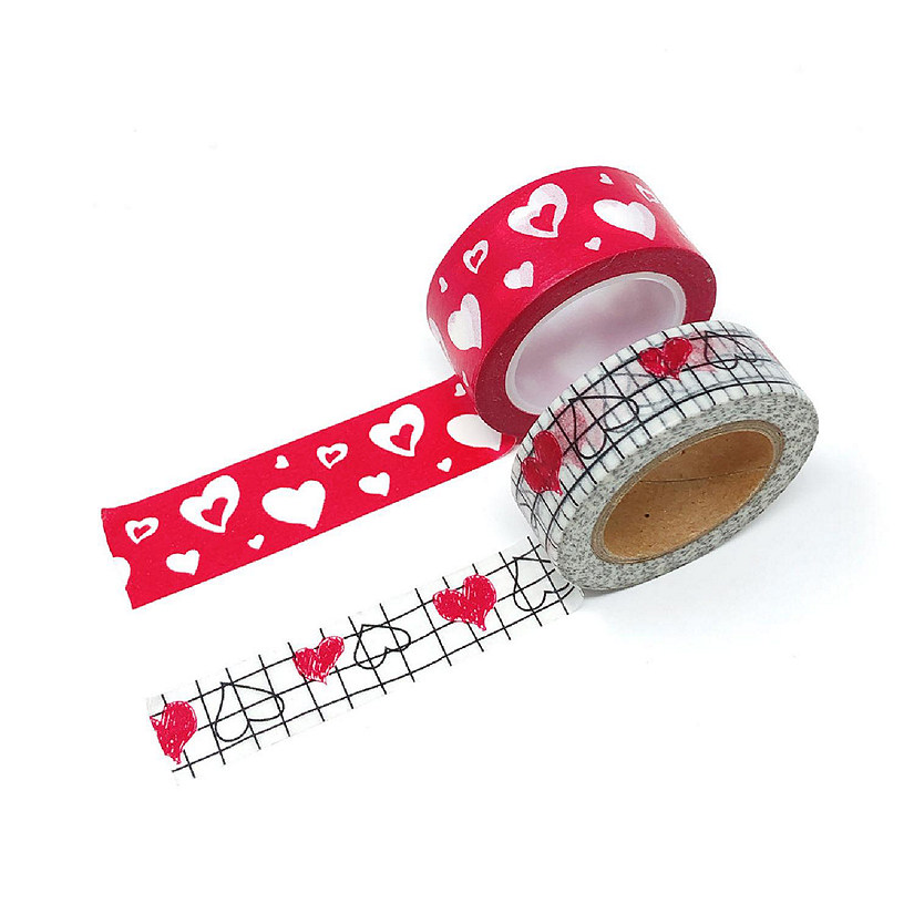 Wrapables 10M x 15mm Washi Masking Tape (Set of 2), Red Hearts Art Image