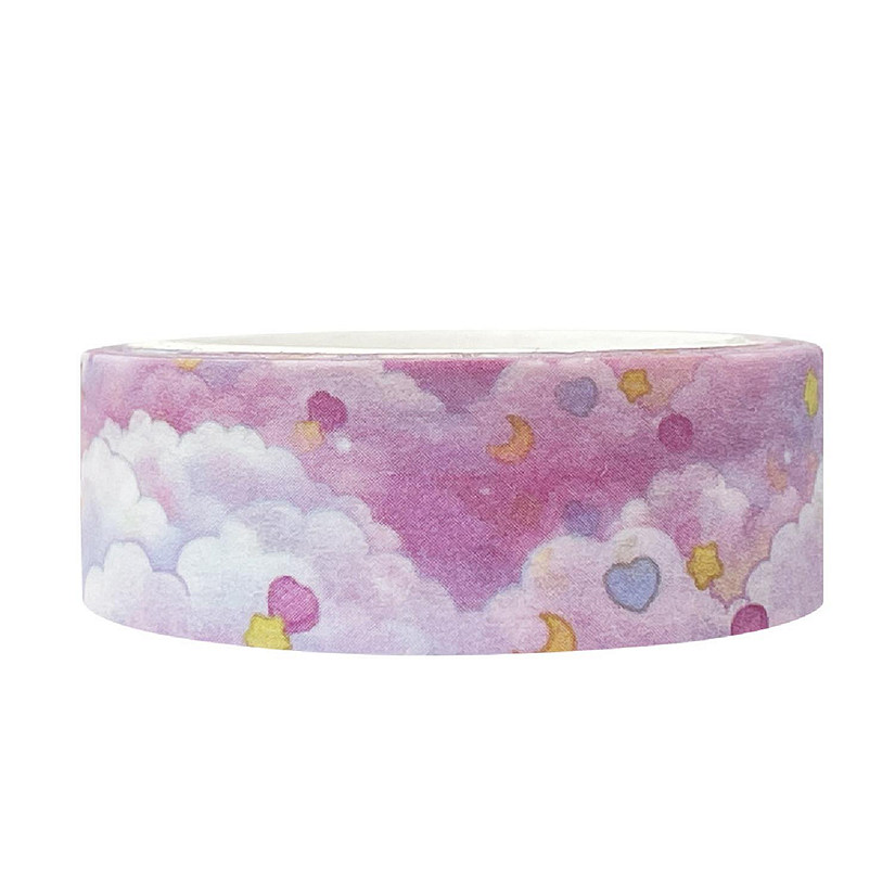 Wrapables 15mm x 5M Washi Masking Tape, Pink Clouds Image