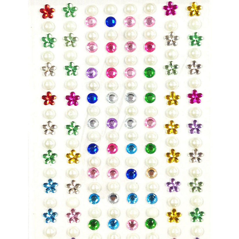 Wrapables 164 pieces Crystal Flower and Pearl Stickers Adhesive Rhinestones, Multicolor Image