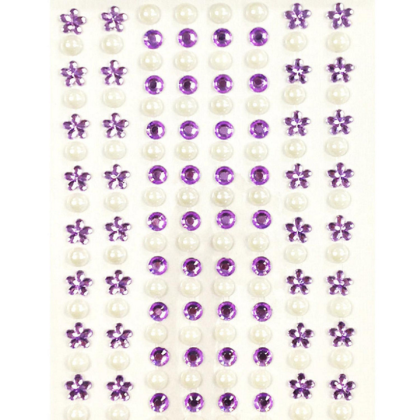 Wrapables 164 pieces Crystal Flower and Pearl Stickers Adhesive Rhinestones, Purple Image