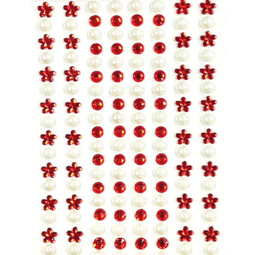 Wrapables 164 pieces Crystal Flower and Pearl Stickers Adhesive Rhinestones, Red Image