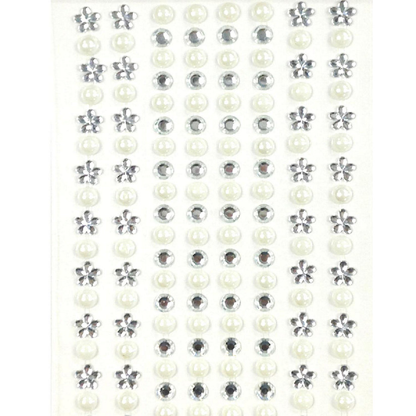 Wrapables 164 pieces Crystal Flower and Pearl Stickers Adhesive Rhinestones, Silver Image