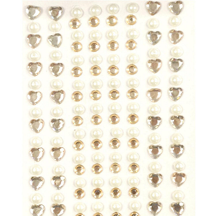 Wrapables 164 pieces Crystal Heart and Pearl Stickers Adhesive Rhinestones, Champagne Image