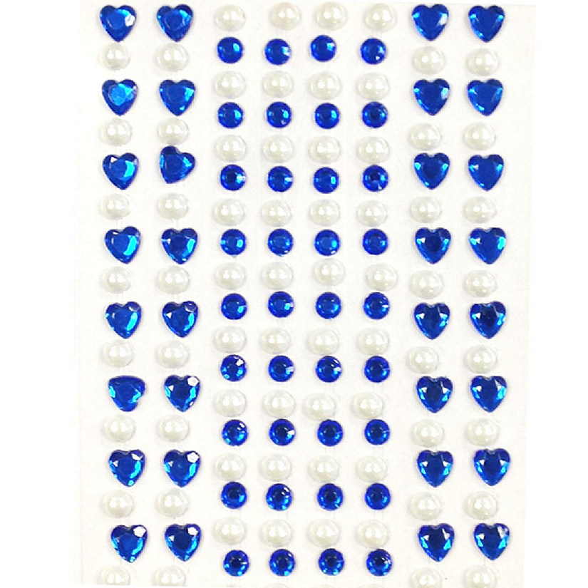 Wrapables 164 pieces Crystal Heart and Pearl Stickers Adhesive Rhinestones, Dark Blue Image